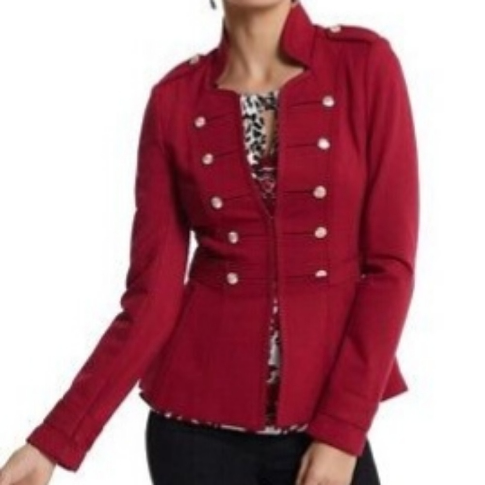 WHBM Red Military Ponte Blazer Jacket Size 14